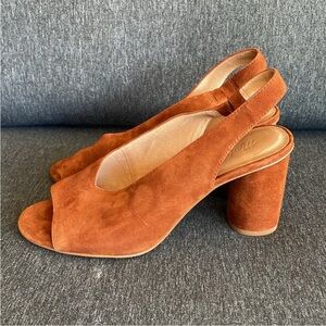 Madewell Alana sandals heels suede size 8,5 caramel brown comfy elegant